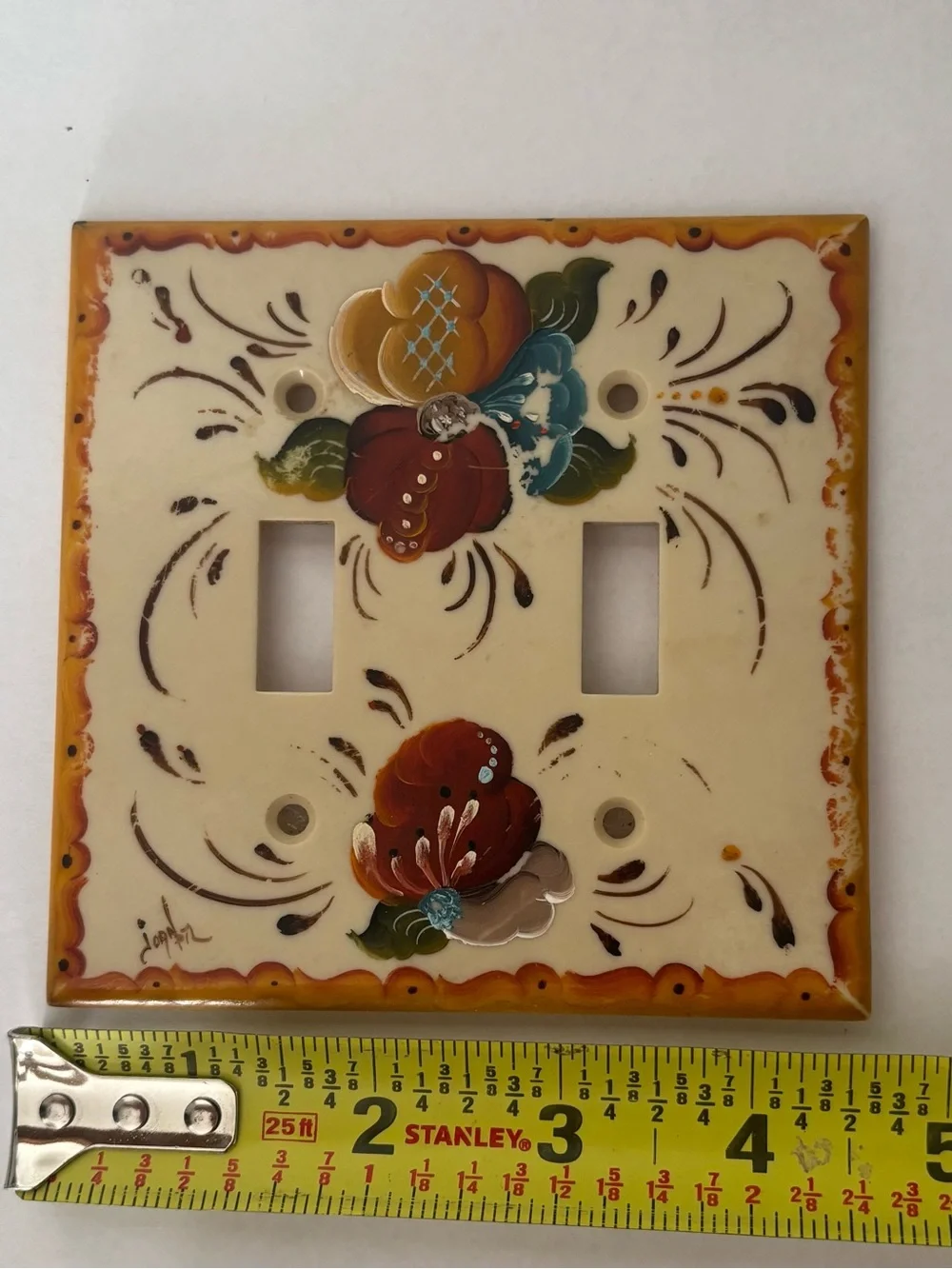 Scandinavian Folk Art Hand-Painted Double Toggle Vintage Plastic Switch Cover